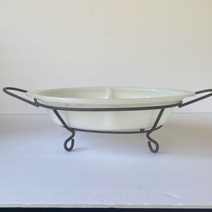 vintage Glassbake milk white bake ware with stand